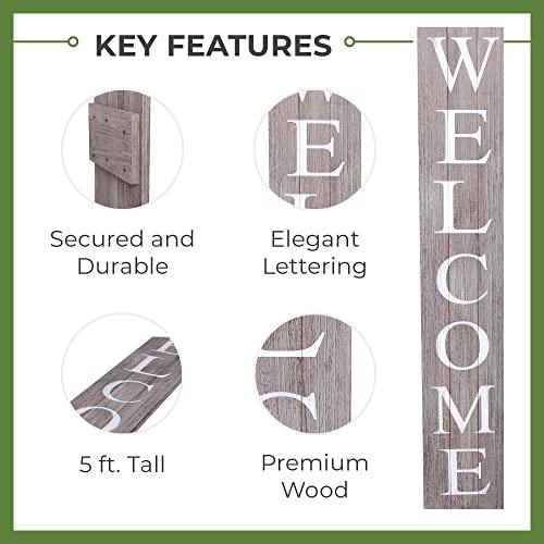 ALBEN Welcome Sign for Front Door Porch – 5 Feet Tall, Vertical Wooden Outdoor and Indoor Welcome Home Decor Sign Wall Decorations (Grey) - CookCave