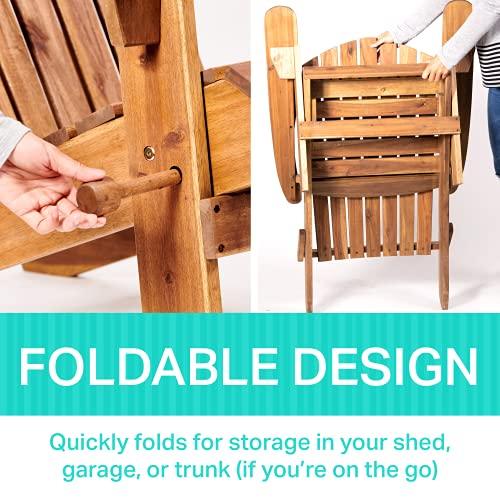 Plant Theatre Wooden Adirondack Chair - Weather Resistant, Acacia Wood, Foldable Fire Pit Chairs for Porch, Deck, Lawn and Campfire - Outdoor Patio Furniture - CookCave