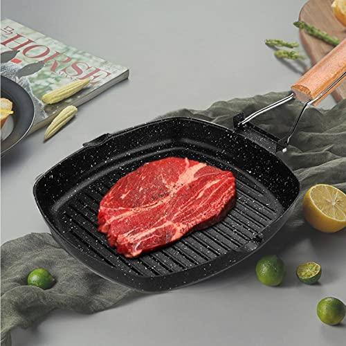 MasonOL20 Non-stick Grill Pan with Folding Handle for Meat, Fish and Vegetables For All Heat Sources 24cm/9.4IN for Stove Tops, Induction, Black - CookCave