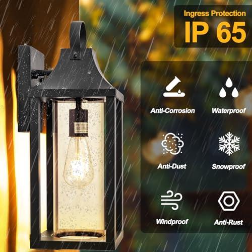 Roravilila Large Outdoor Light Fixture 17 Inch, Porch Light with Cylindrical Clear Glass Exterior Light Fixture Modern, Outdoor Patio Wall Light for Porch Outside Wall Lantern IP65, Matte Black - CookCave
