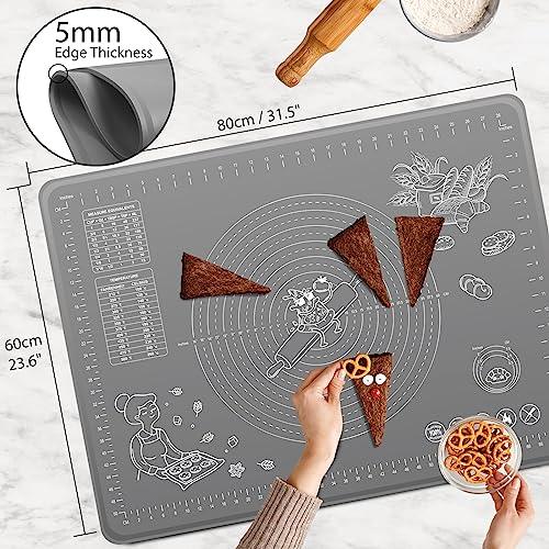 Silicone Pastry Mat Extra Thick Non-stick Baking Mat, 32" x 24" Rolling Dough With Measurements Non-slip Silicone Mat, Kneading Mat, Counter Mat, Dough Mat with Edge Heightening - CookCave