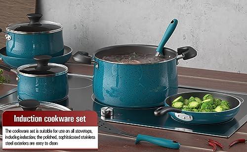 Cook N Home Nonstick Saute Fry Pan Skillet Set, 8, 9.5, and 11-Inch Kitchen Cooking Frying Saute Pan, Induction Compatible, Turquoise, 3-Piece - CookCave