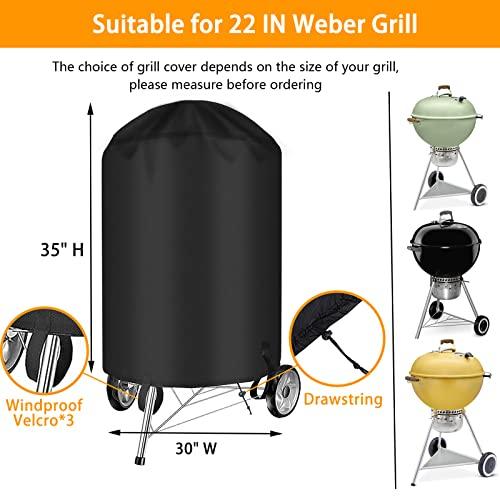 Aoretic 22 Inch Charcoal Grill Cover for 22 inch Weber Grill- Kettle BBQ Gas Grill Cover with Hook&Loop and Drawstring,Waterproof and Anti-UV Material for All Season (22 inch) - CookCave