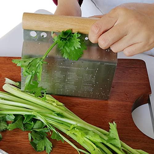 ALLTOP Dough Bench Scraper/Cutter/Chopper Stainless Steel Blade with Herb Stripper,Multipurpose Kitchen Pastry Tool with Scale Ruler - Leaf Remover - 1 Pack - CookCave