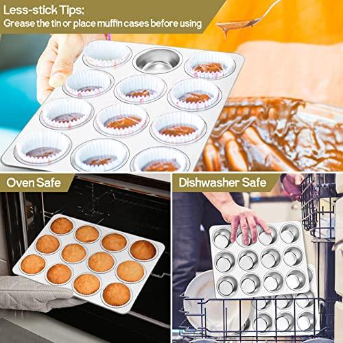 TeamFar 12-Cup Muffin Pan, Stainless Steel Muffin Tin Metal Cupcake Baking Pan for Oven, Regular Size & Non Toxic, Easy Clean & Dishwasher Safe - CookCave