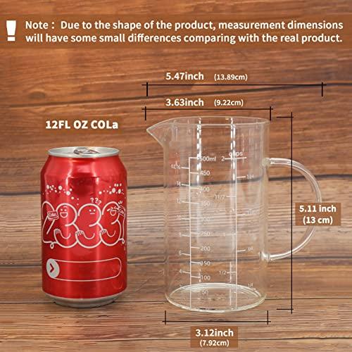 Newness Glass Measuring Cup with Handle, 500 ML (0.5 Liter, 2 Cup) Measuring Cup with Three Scales (OZ, Cup, ML/CC) and V-Shaped Spout, Measuring Beaker for Kitchen or Restaurant, Easy to Read - CookCave