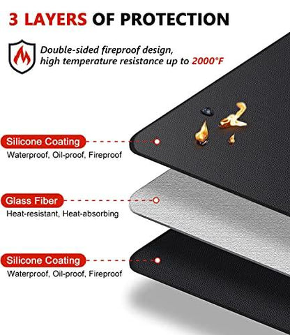 Protebox 48 x 30 inch Under Grill Mats for Outdoor Grill, Double-Sided Fireproof Deck and Patio Protector Mat, BBQ Mat for Under BBQ, Waterproof Oil-Proof Grill Floor Pads Fire Pit Mat Fireplace Mat - CookCave