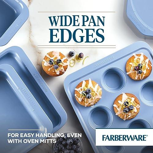 Farberware Easy Solutions Nonstick Bakeware Cookie Pan/Baking Sheet with Drop Zones and Portion Marks, 11 Inch x 17 Inch - Blue - CookCave