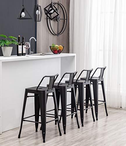 HAOBO Home 26" Low Back Metal Counter Stool Height Bar Stools [Set of 4] for Indoor/Outdoor Barstools, Matte Black - CookCave