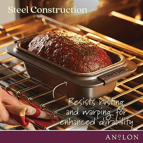 Anolon Advanced Nonstick Bakeware Meatloaf/Loaf Pan Set with Grips and Insert, 2 Piece, Gray - CookCave