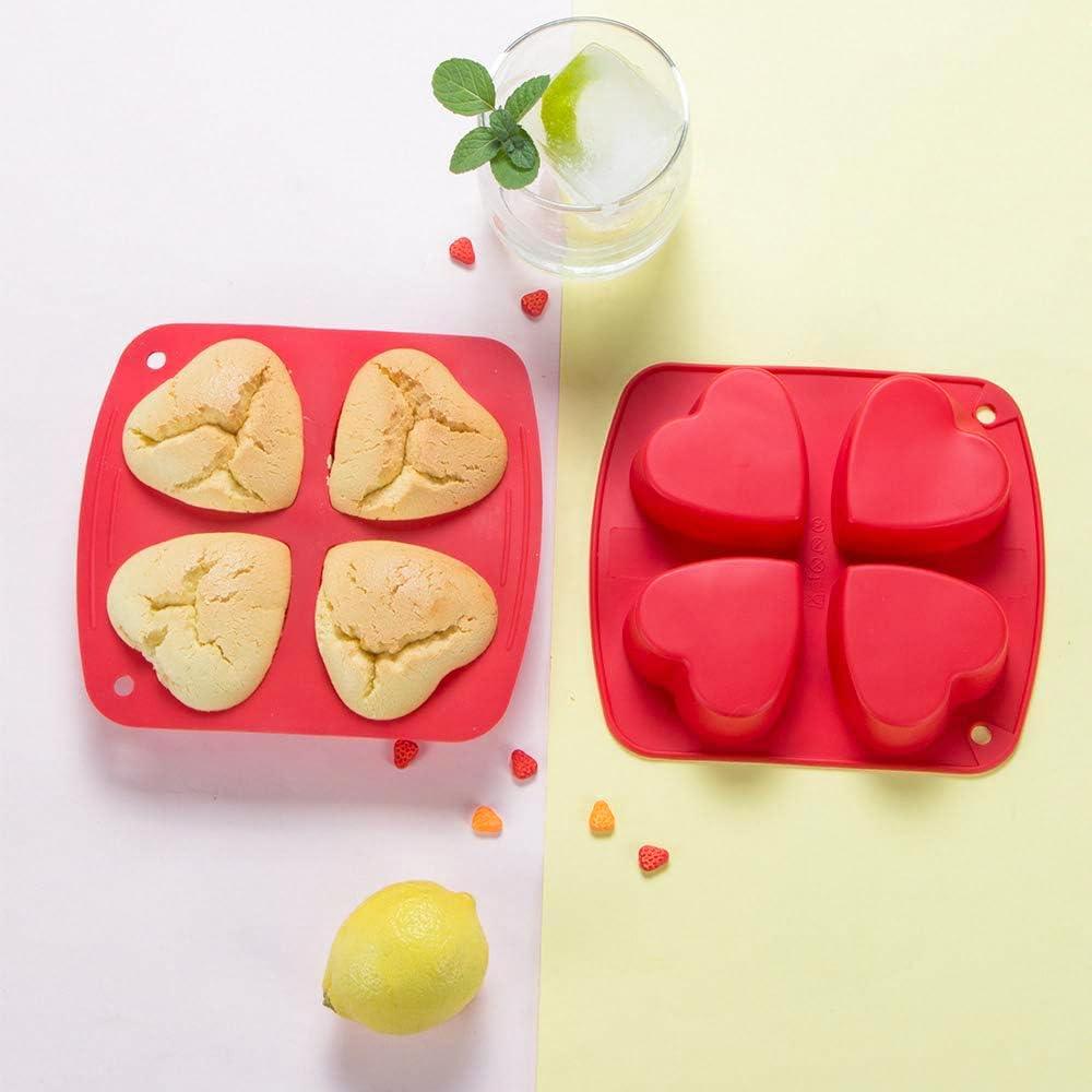 Webake Silicone Heart Mold Heart Shaped Small Cake Pans Muffin Cupcake Mold Tray for Valentine Day Baking, Jelly Pudding Jello Soap Bath Bombs 4 Cavity, 2 Pack - CookCave