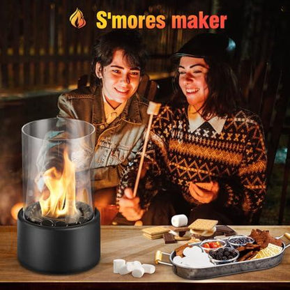 Portable Fire Pit Table Top Fireplace Bowl - 10'' Tabletop Firepit Smokeless Heaters Indoor Smores Maker Home Decor, Outdoor Fuel Campfire Windproof Glass for Patio Balcony Porch Camping - CookCave