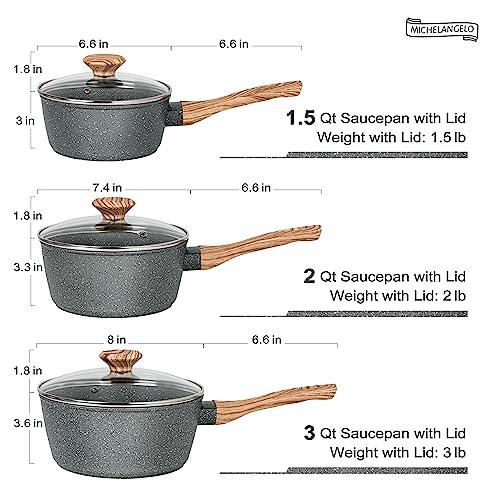 MICHELANGELO Sauce Pan with Lid, Nonstick Saucepans 1.5QT&2QT&3QT, Granite Sauce Pan 3 Piece, Stone Saucepan Set, Small Pot with Lid, Nonstick Sauce Pot Set, Gray - CookCave