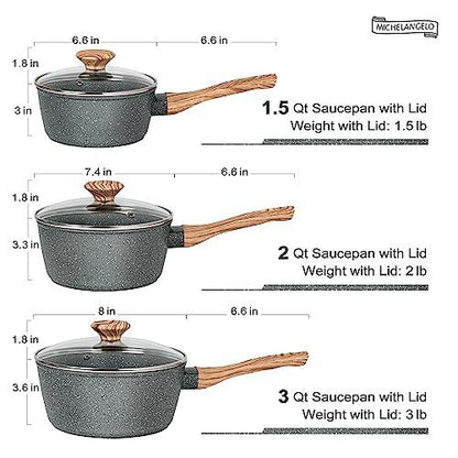 MICHELANGELO Sauce Pan with Lid, Nonstick Saucepans 1.5QT&2QT&3QT, Granite Sauce Pan 3 Piece, Stone Saucepan Set, Small Pot with Lid, Nonstick Sauce Pot Set, Gray - CookCave