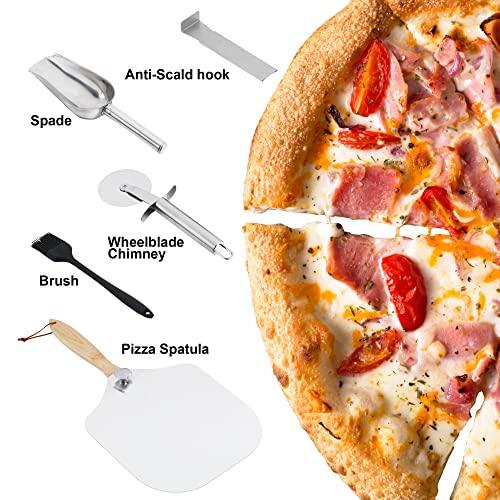 MAGIC FLAME Pizza Oven Outdoor Wood Fired Pizza Oven, Portable Stainless Steel Pellet Pizza Oven with Rotating Handle, Outdoor Pizza Maker with Pizza Stone, Pizza Peel, Pizza Cutter for Camping BBQ - CookCave