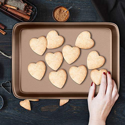 NutriChef Nonstick Cookie Sheet Baking Pan | 2pc Large and Medium Metal Oven Baking Tray - Professional Quality Kitchen Cooking Non-Stick Bake Trays w/Rimmed Borders, Guaranteed NOT to Wrap - CookCave