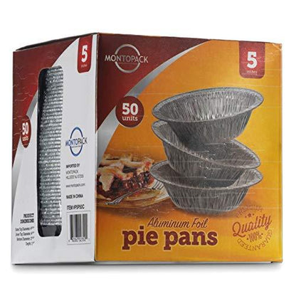 MontoPack Disposable 5 Inch Round Aluminum Foil Pie/Tart Pan, 50 Pack, Oven Safe, Stack & Store, Freeze & Reheat - CookCave