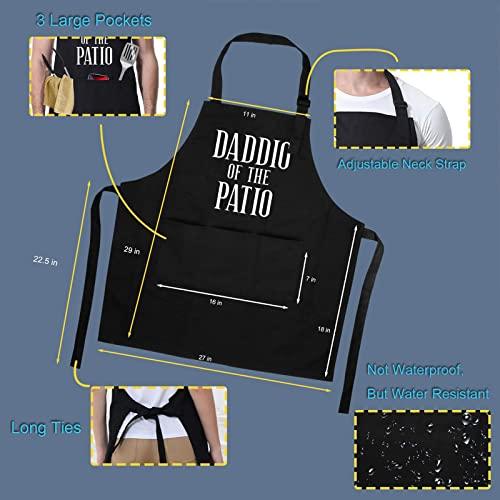 Miracu Grill Apron for Dad - Daddio of The Patio - Dad Gifts from Daughter, Son - Funny Valentines Day, Birthday Gifts for Dad, Father in Law, Step Dad, Best Dad - Dad Apron for Grilling BBQ Cooking - CookCave