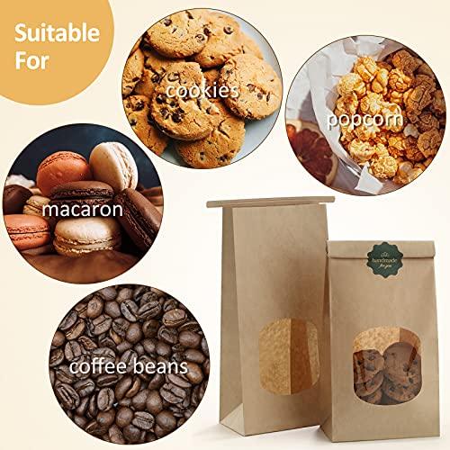 BagDream Bakery Bags with Window Kraft Paper Bags 50Pcs 4.5x2.36x9.6 Inches Tin Tie Tab Lock Bags Brown Window Bags Cookie Bags, Coffee Bags - CookCave