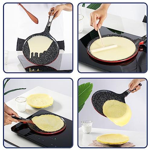 ROSSETTO Non-Stick Crepes Pan, 11in Red Aluminum, PFOA and PTFE-Free, Induction Ready, All Stovetops Compatible, for Pancakes, Eggs, Quesadillas, Tortillas - CookCave