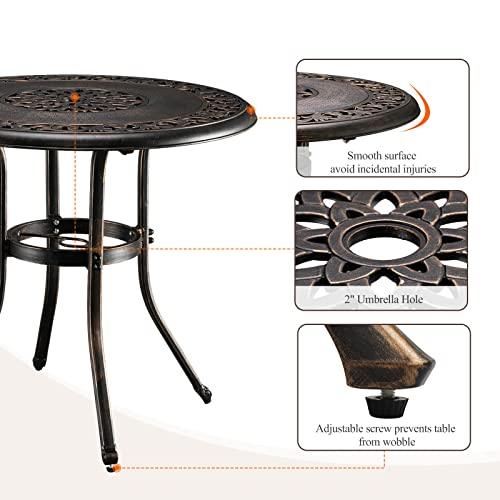 VINGLI Cast Aluminum Patio Table with Umbrella Hole Outdoor Bistro Table, Cast Aluminum Patio Dining Table, Outdoor Table with Umbrella Hole (32" Diax29 H) - CookCave