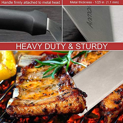 Metal Spatula Stainless Steel and Scraper - Professional Chef Griddle Spatulas Set of 3 - Heavy Duty Accessories Great for Cast Iron BBQ Flat Top Grill Skillet Pan - Commercial Grade - CookCave