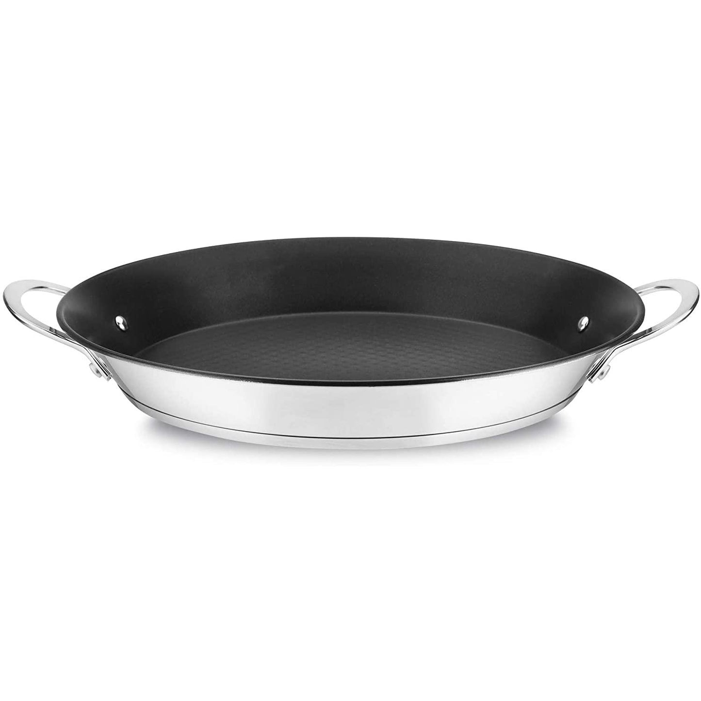 MAGEFESA Prisma – 13.4 inches Paella pan, made of 18/10 stainless steel, triple layer non-stick, for all types of kitchens, INDUCTION, dishwasher and oven safe up to 392ºF - CookCave