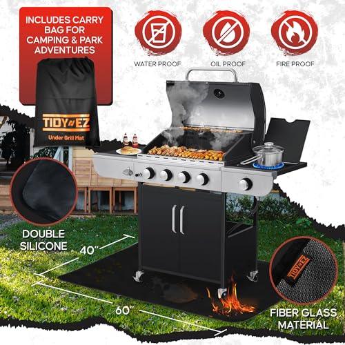 XL Under Grill Mat (60x40) Fireproof Waterproof Oilproof BBQ Grilling Mat for Outdoor/Indoor Smoker Cooking, Fire Pit, Pizza Oven Table, Fireplace, Camping, Barbeque | Protects Grass, Patio, Floors - CookCave