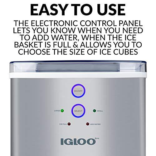 Igloo Electric Countertop Ice Maker Machine - Automatic and Portable - 33 Pounds in 24 Hours - Ice Cube Maker - Ice Scoop and Basket - Ideal for Iced Coffee and Cocktails - Stainless Steel - CookCave