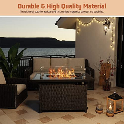 Outdoor Fire Pits,PAMAPIC Propane Fire Pit Table with Glass Wind Guard,42 Inch 50,000 BTU Auto-Ignition Outdoor Fire Tables for Garden Patio Backyard Deck Poolside - CookCave