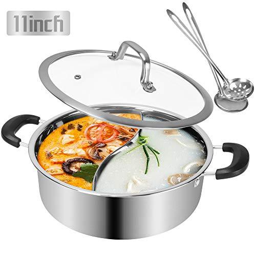 Shabu Hot Pot Stainless Steel,Chinese Induction Shabu Pot with Divider for Kitchen Cooker, Gas Stove - CookCave
