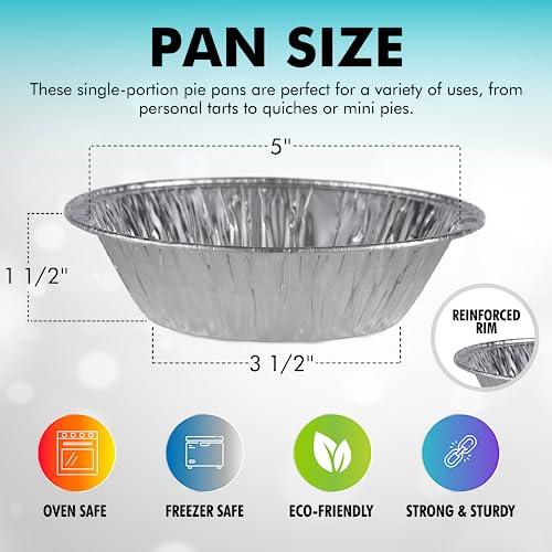 DOBI 5" Pie Pans [50-pack] - HEAVY-DUTY Disposable Aluminum Foil Pie tins, Individual-Portion-Size Pie Plates - CookCave