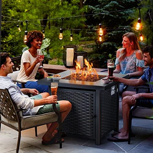 Ciays Propane Fire Pits 28 Inch Outdoor Gas Fire Pit, 50,000 BTU Steel Fire Table with Lid and Lava Rock, Add Warmth and Ambience to Gatherings and Parties On Patio Deck Garden Backyard, Black - CookCave