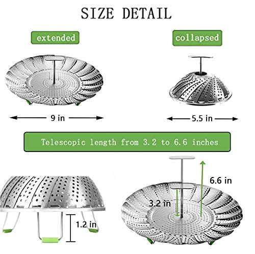 Steamer Basket, Veggie Steamer Basket for Cooking Stainless Steel Folding Vegetable Steamer Insert with Extending Removable Center Handle Expandable to Fit Various Size Pot(5.5" to 9") - CookCave