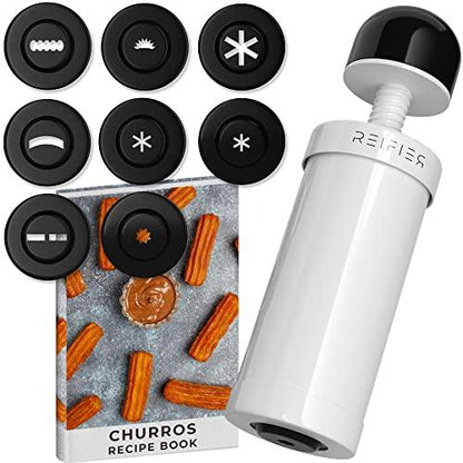 Churrera Churro Maker Machine - Free Recipe eBook Included - 8 Interchangeable Discs - Churros Maker Machine - Cookie Machine - CookCave