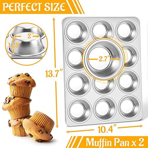 E-far Muffin Pan 12-Cup, Set of 2, Stainless Steel Cupcake Pan Metal Muffin Baking Tins for Oven, Regular Size & Easy Clean, Non-toxic & Dishwasher Safe-2 Pack - CookCave