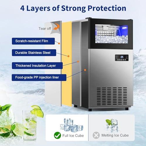 Commercial Ice Maker 130 LBS/24H, Upgraded 15" Wide Under Counter Ice Maker with 35LBS Ice Capacity, Commercial Ice Machine Self Clean Stainless Steel Built-in or Freestanding Large Ice Machine - CookCave