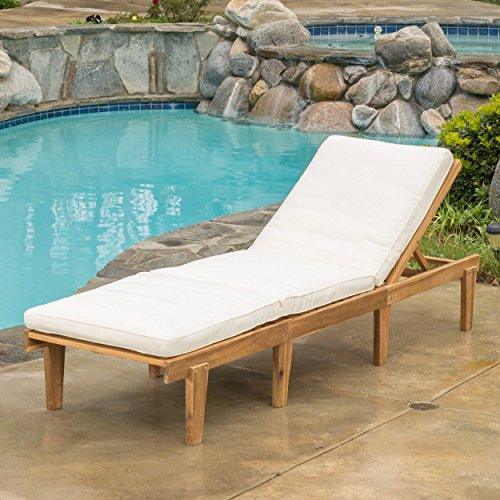 Christopher Knight Home Ariana Acacia Wood Chaise Lounge with Cushion, Teak Finish - CookCave