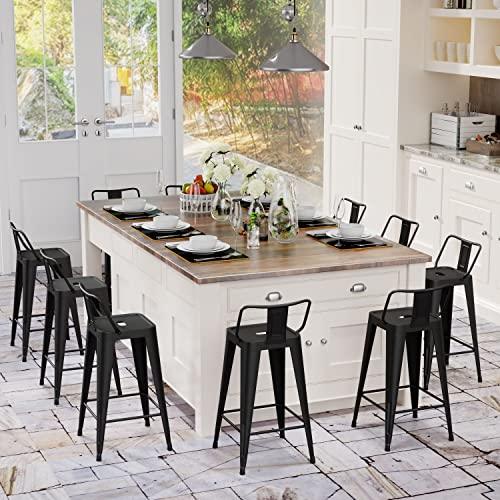 SHINEBOOM Metal Bar Stools Set of 4 Barstools Indoor/Outdoor Matte Black Counter Height Bar Stools Bar Chairs, Bar Stools with Back 24" Bar Stools Counter Height for Kitchen Island Dining Room - CookCave