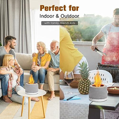 Concrete Tabletop Fire Pit Bowl, Table Top Portable Rubbing Alcohol Fireplace Indoor Outdoor Decor Long Time Burning Smokeless Odorless Housewarming Gift for Patio Balcony with Extinguisher - CookCave