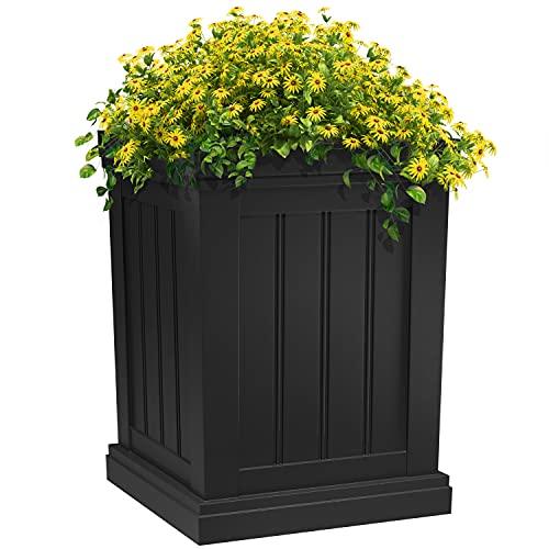 Verel 20 Inch Square Planter - Tall Planter with 32 Drainage Holes – Indoor and Outdoor Flower Pots for Front Door, Patio and Deck (Black) - CookCave