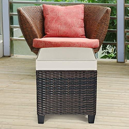 Tangkula 2 Pieces Outdoor Patio Ottoman, All Weather Rattan Wicker Ottoman Seat, Patio Rattan Furniture, Outdoor Footstool Footrest Seat w/Removable Cushions (Brown) - CookCave