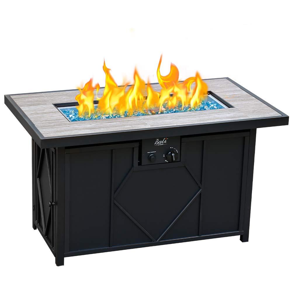 BALI OUTDOORS Fire Pit Table Propane Gas Firepit Rectangular Fire Table 42In 60,000 BTU for Outside Patio Backyard Deck Balcony - CookCave