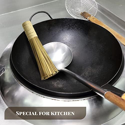 12 Inches Wok Brush Cleaning Whisk Bamboo Scrub Brush Kitchen Cleaning Brushes Bamboo Pot Scraper Scrubber Dish Pan Brush for Cooking Skillet Grill Utensils Scrubbing Cleaning (2 Pack) - CookCave