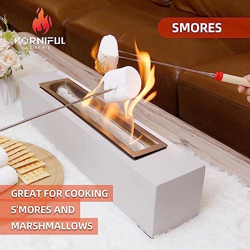 KORNIFUL Tabletop Fire Pit with Roasting Sticks, Indoor Outdoor Portable Table Top Firepit for Smores Maker, Rubbing Alcohol Concrete Fire Pit Bowl for Patio Balcony Decor, Small Tabletop Fireplace - CookCave