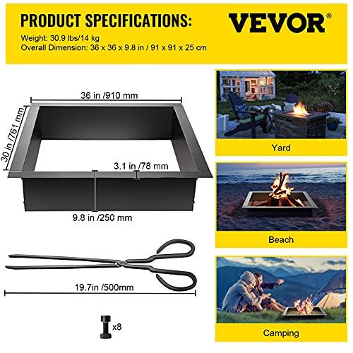 VEVOR Fire Pit Ring, 36-Inch Outer/30-Inch Inner Diameter Fire Pit Insert,1.5 mm Thickness Fire Ring, DIY Steel Ring with Tongs In-Ground Fire Pit Liner for Outdoor, Patio, Backyard - CookCave