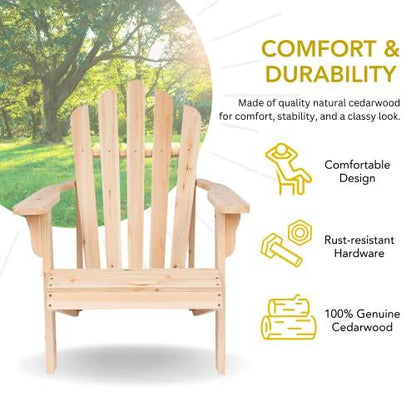 Shine Company 4611N Westport Wood Adirondack Chair | Back & Seat Pre-Assembled – Natural - CookCave