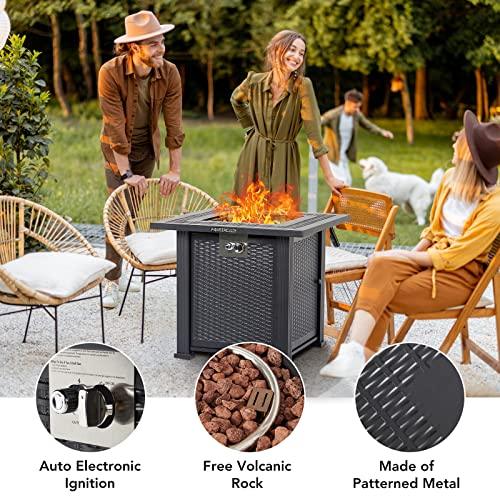 28 Inch Propane Fire Pit Table, 50000BTU Rectangle Fire Table with Cover, Sturdy Steel and Iron Fence Surface, CSA Safety Certified, Companion for Your Garden - CookCave