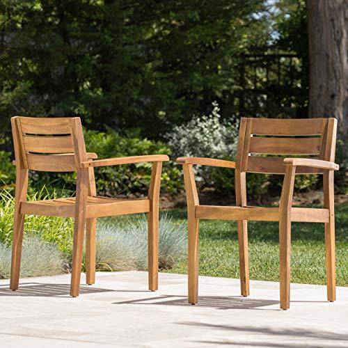 Christopher Knight Home Stamford Outdoor Acacia Wood Dining Chairs, 2-Pcs Set, Teak Finish - CookCave