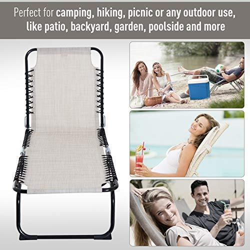 Outsunny Folding Chaise Lounge Pool Chair, Patio Sun Tanning Chair, Outdoor Lounge Chair with 4-Position Reclining Back, Breathable Mesh Seat for Beach, Yard, Patio, Cream White - CookCave